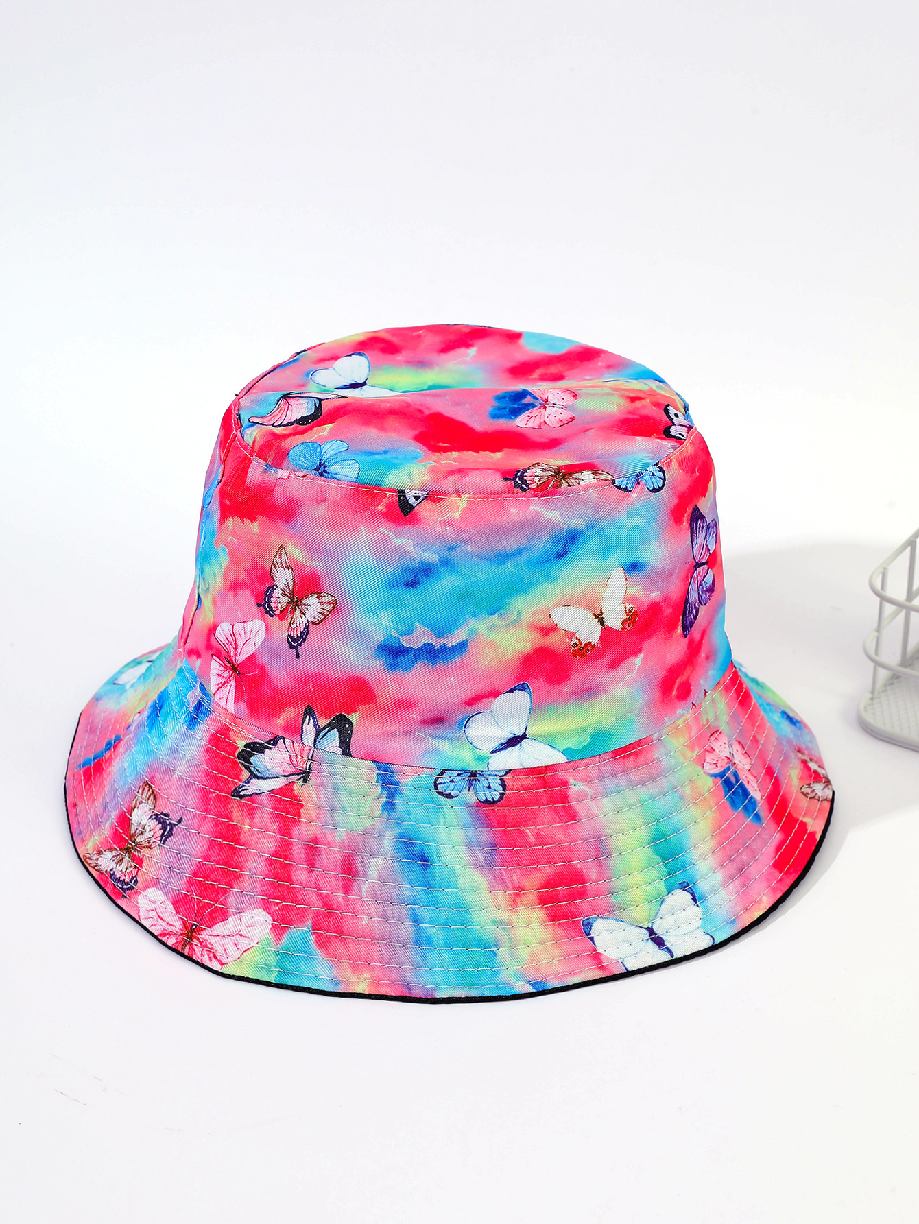 Sombrero de sol casual verano de las mujeres sombrero de lavabo de doble cara sombrero de sol colorido mariposa sombrero de pescador