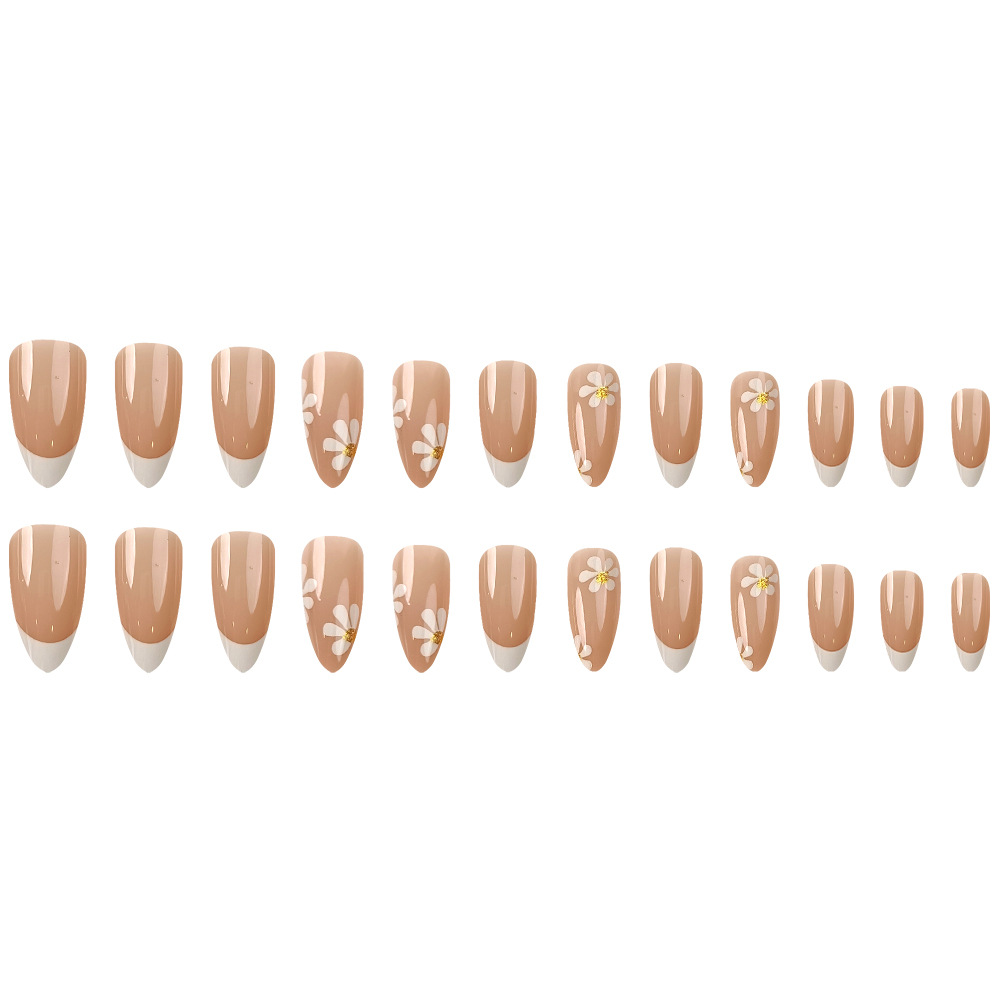 Tabletas de uñas francesas de borde blanco intermitente Tabletas de uñas de uso en forma de gota de comercio exterior Tabletas de uñas de uso de flores frescas Sensación avanzada