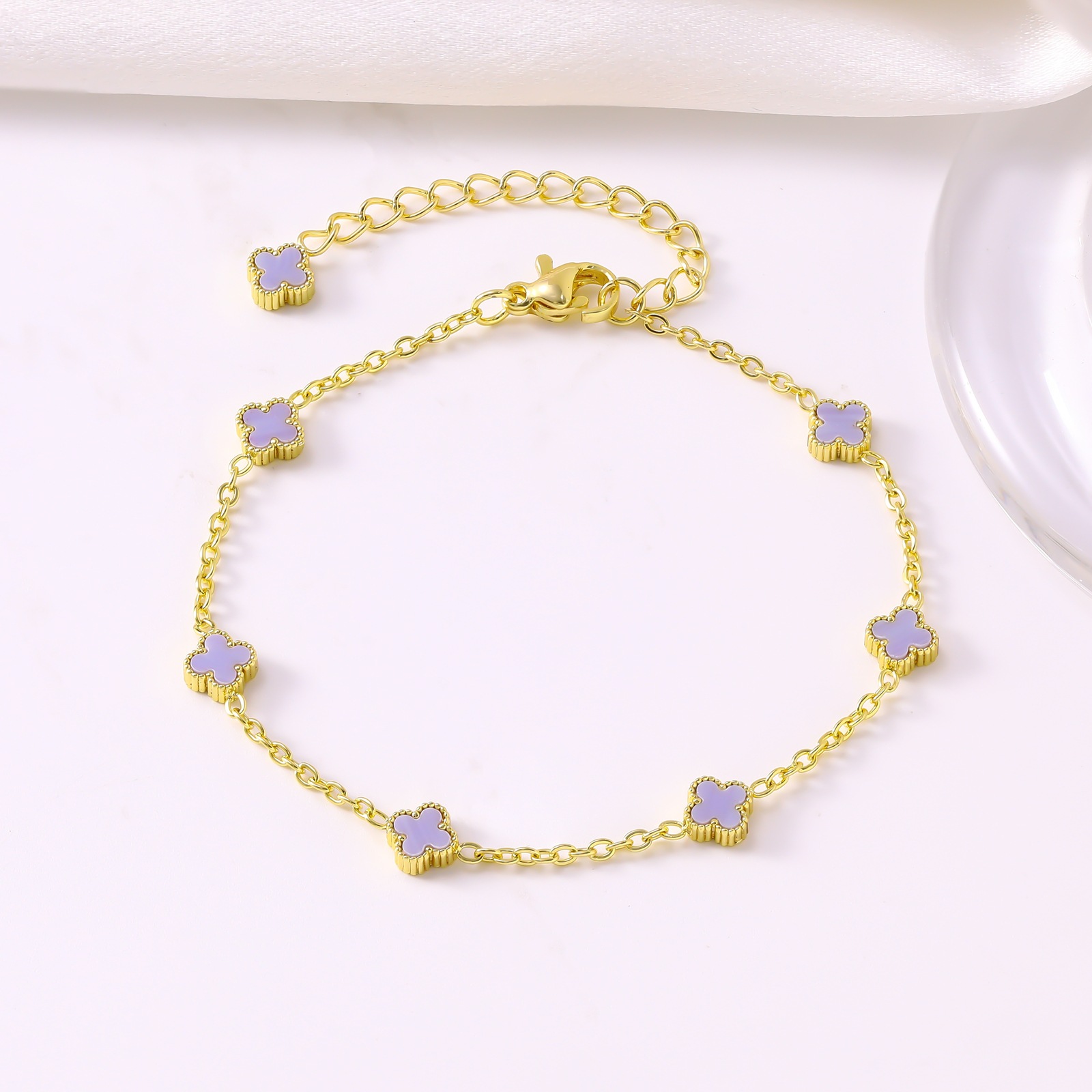 Hot-Selling Stainless Steel 6mm Lucky Four-Leaf Clover Bracelet 18K Vacuum Electroplating Women's Fashionable and Versatile Jewelry