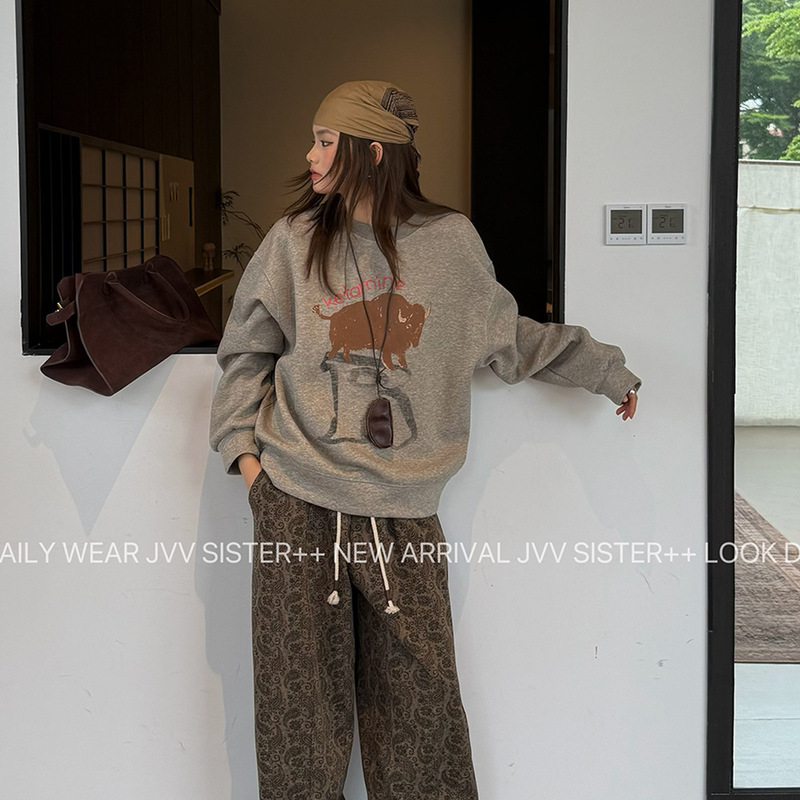 JVV十三行2025秋季新款卡通印花长袖宽松上衣休闲百搭卫衣女90650|undefined