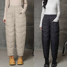 小个子黑色羽绒裤女通勤外穿束脚工装防寒保暖轻薄加宽加厚灯笼裤