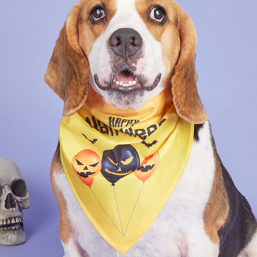 Cross-border Halloween pet triangle scarf dog saliva scarf funny pumpkin head large dog scarf pet saliva scarf