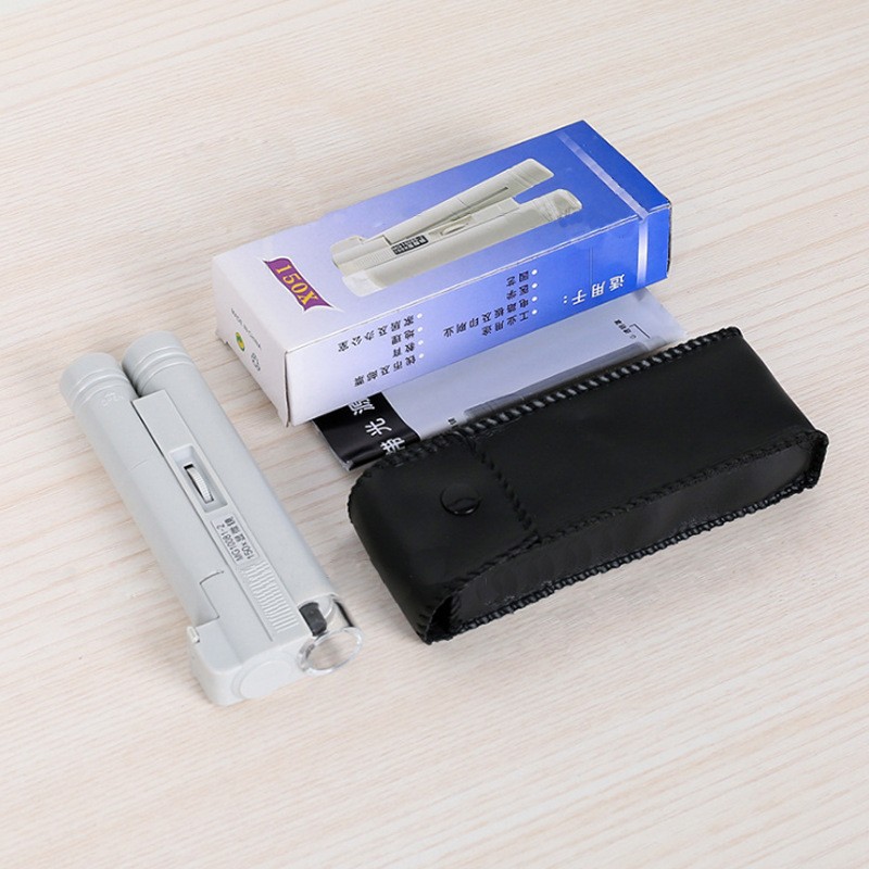 晶辉厂家150倍双管刻度读数迷你袖珍LED灯显微镜放大镜10085-1