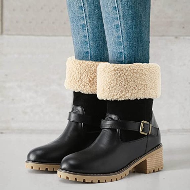 Women's Shoes new short boots women's boots mid tube thick heels high heels suede snow boots belt buckle large size women's cotton boots_voghion.com
