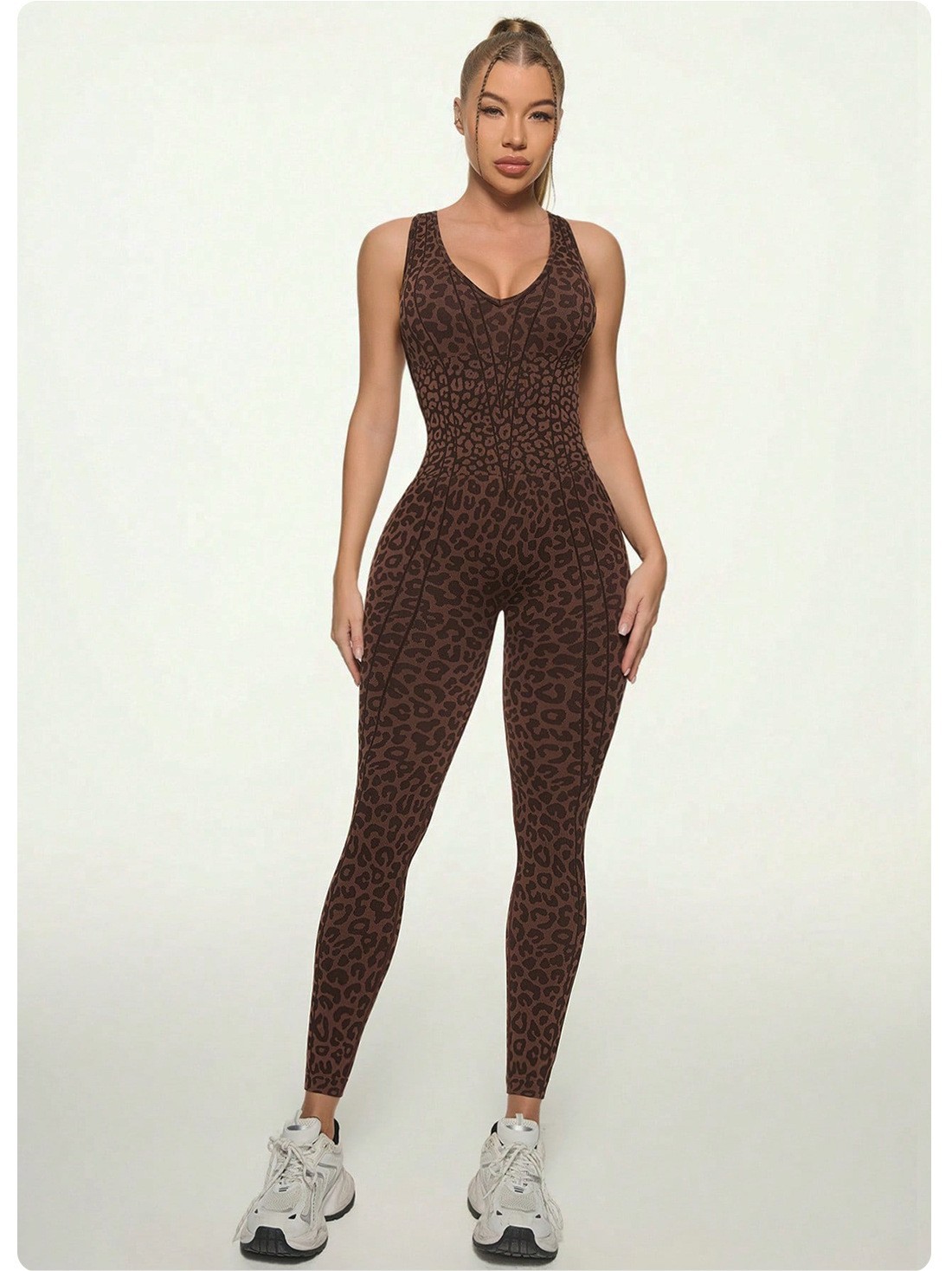 Europa y América transfronterizas estampado leopardo belleza de espalda pantalones de yoga unidos de acondicionamiento físico femenino apertado con espalda descubierta camiseta deportiva