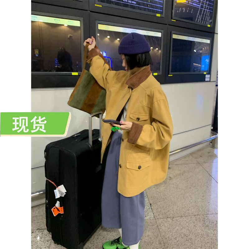 Mona Zhang Vintage Engineer Jacket/Retro Style Washed and Distressed Oversized Hunting Jacket Qixian