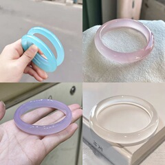 天然玛瑙玉髓蓝色胖圆条天空蓝色手镯天青冻湖水蓝高冰玉髓手镯