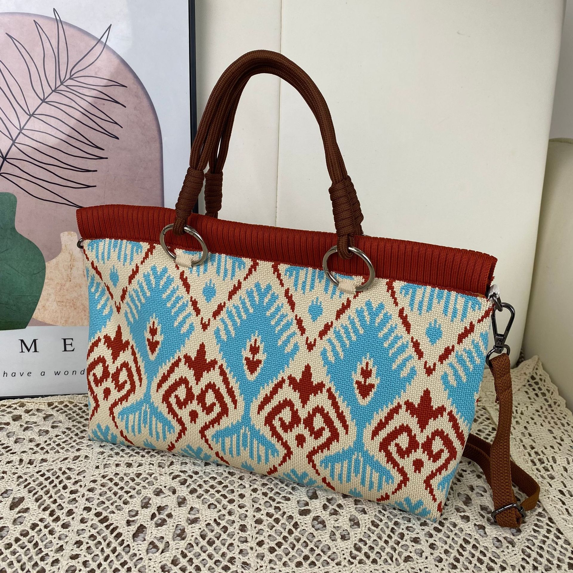 小众设计斜跨拉链针织托特包手提包休闲百搭大容量斜挎包厂家直销