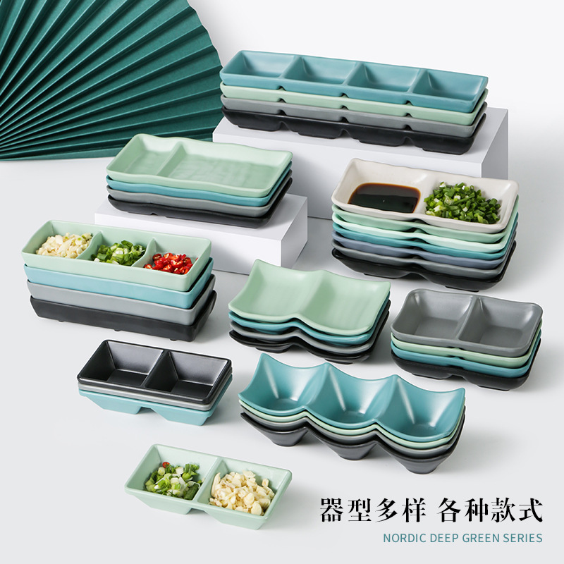 Melamine tableware Nordic style plate for restaurants, hotels, hot pot restaurants, seasoning plate creative imitation porcelain plastic plate for commercial use