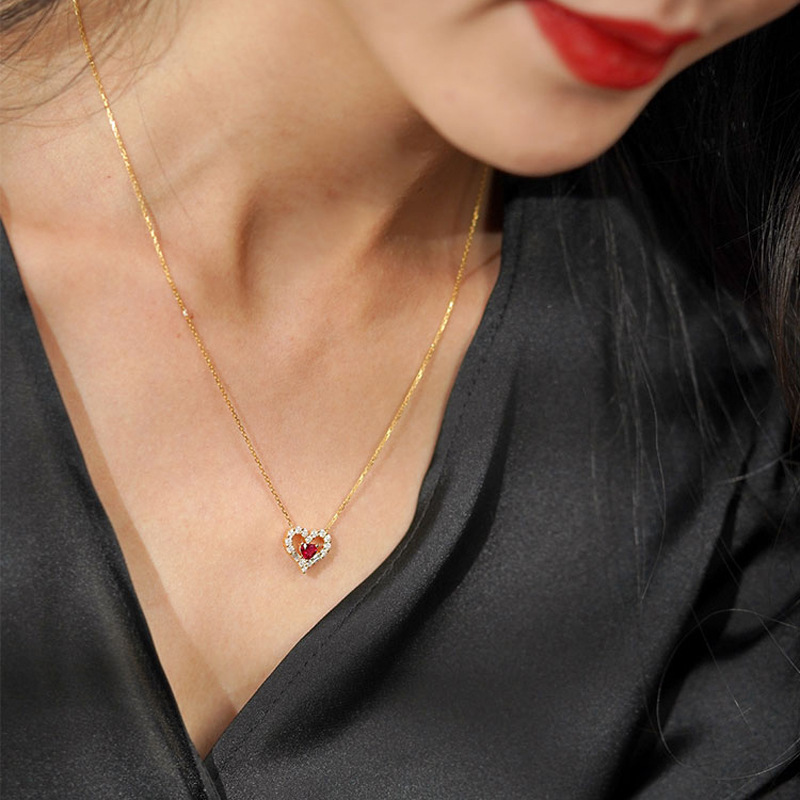 Daily, Street Occasion 925 Sterling Silver Zircon Cable Chain Inlay Heart Shape Necklace