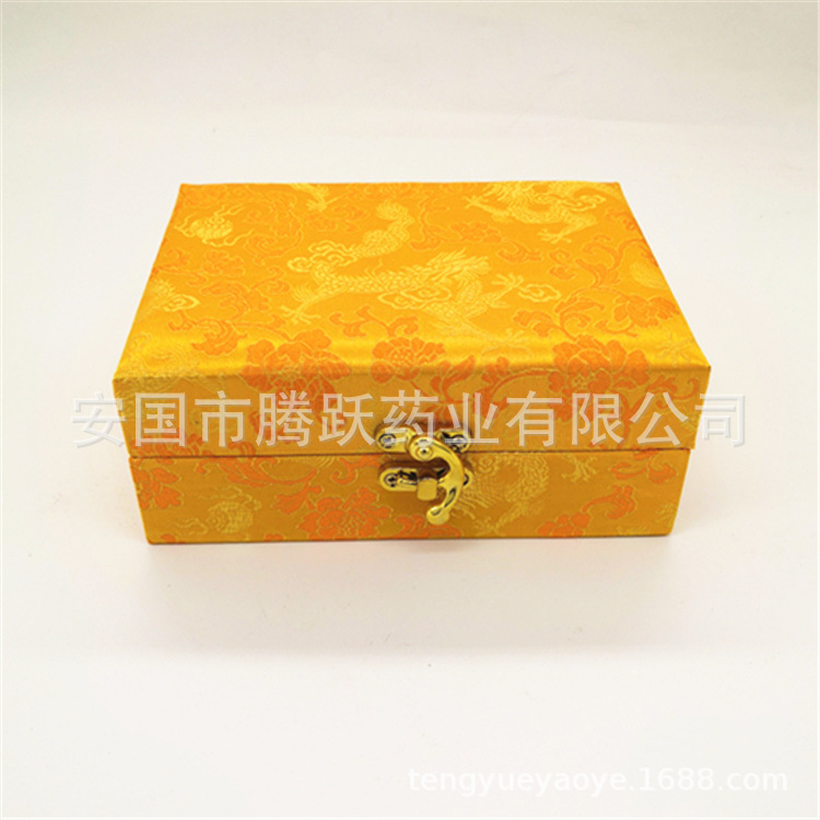 Yellow Brocade Gift Box Hexagonal Empty Pill Box Set of 2 for Herbal Balls and Presents specifications