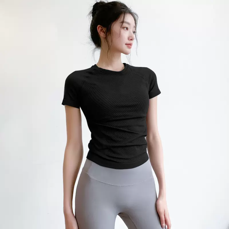瑜伽服女健身紧身衣弹力速干透气t恤专业普拉提短袖跑步训练上衣