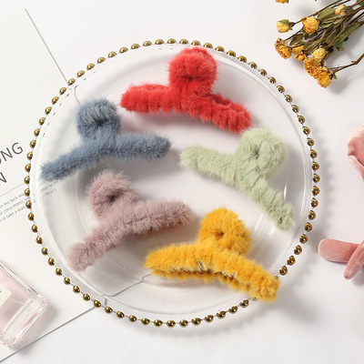 厂家批发女式抓夹秋冬毛绒可爱鲨鱼夹洗脸束大号发夹扎头发卡发夹|ms