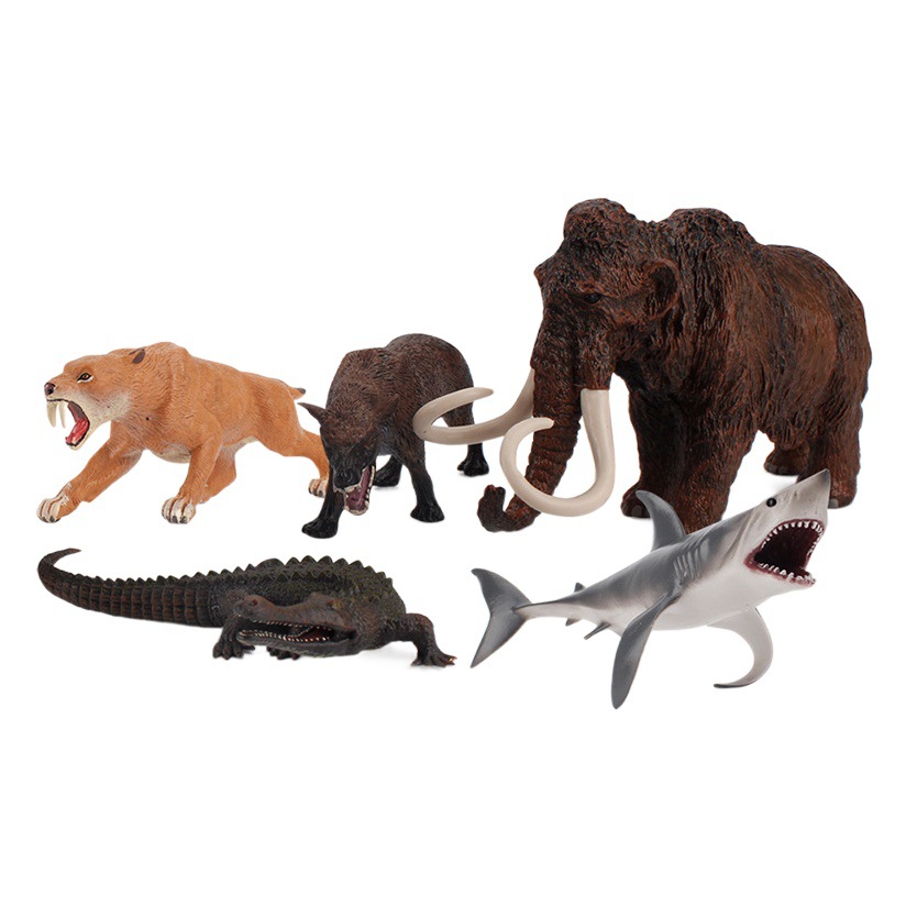 Simulación de exportación transfronteriza mamut gigante diente tiburón negro cocodrilo espada diente león modelo antiguo animal decoración juguete