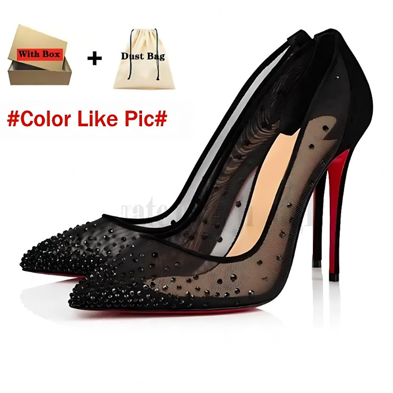 in stock Cross-border Fashion Shoes Pointed Sequins Rhinestone Stiletto Women's Shoes Mesh High Heels Wedding Shoes 8cm Women's Shoes