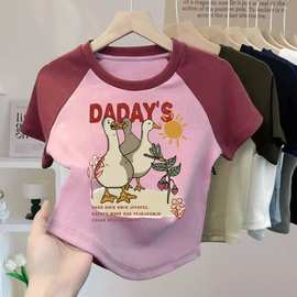 跨境虾皮儿童短袖T恤莫代尔薄款夏装上衣潮中大童卡通印花打底衫