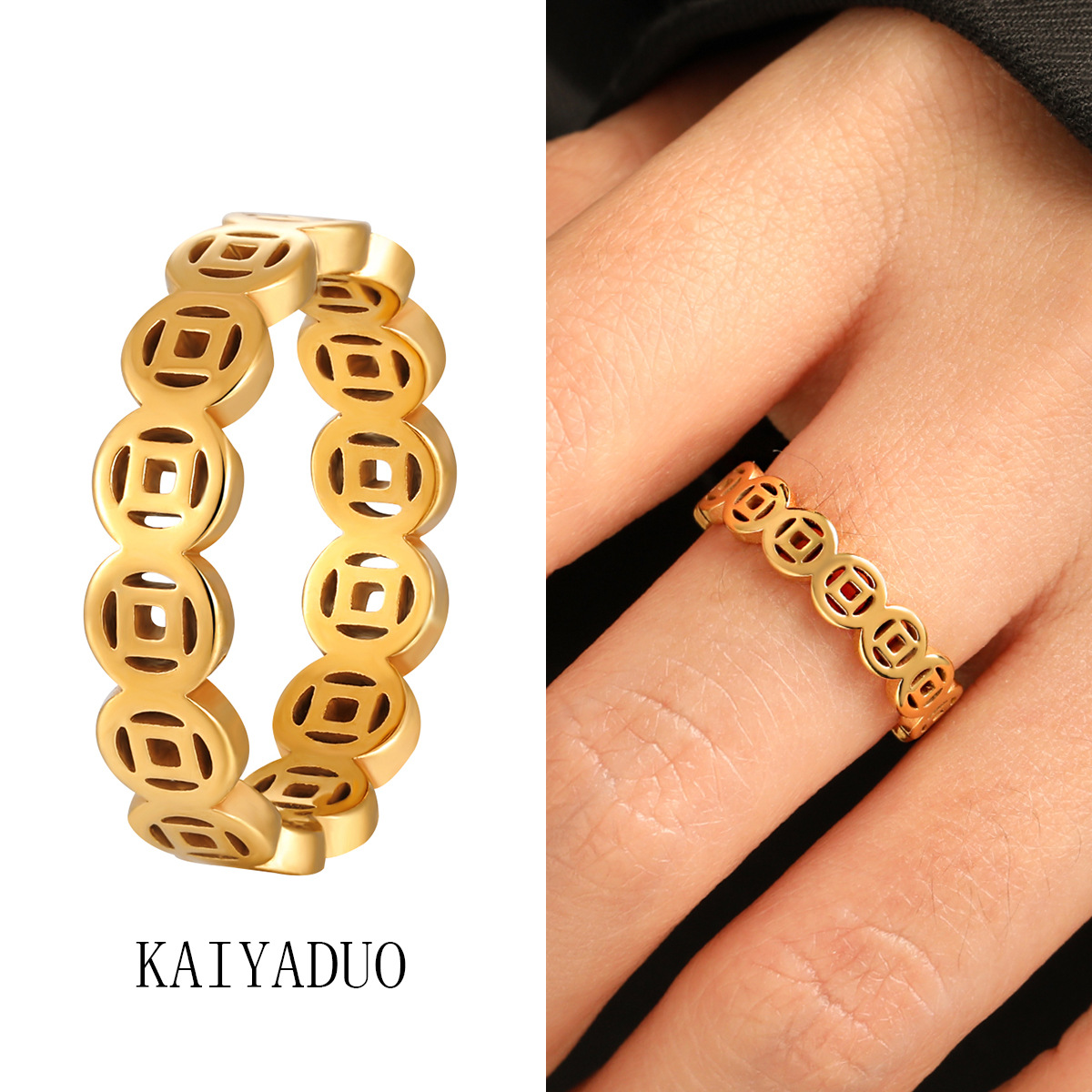 Fashionable golden copper design ring stainless steel