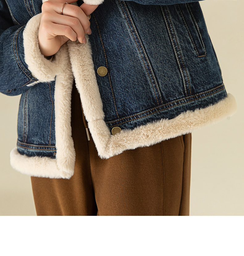 Áo khoác denim nữ phong cách Hàn Quốc, dáng suông, có lớp lót nhung dày giữ ấm — Màu xanh lam (ấm chống lạnh cộng với nhung dày) chi tiết 23