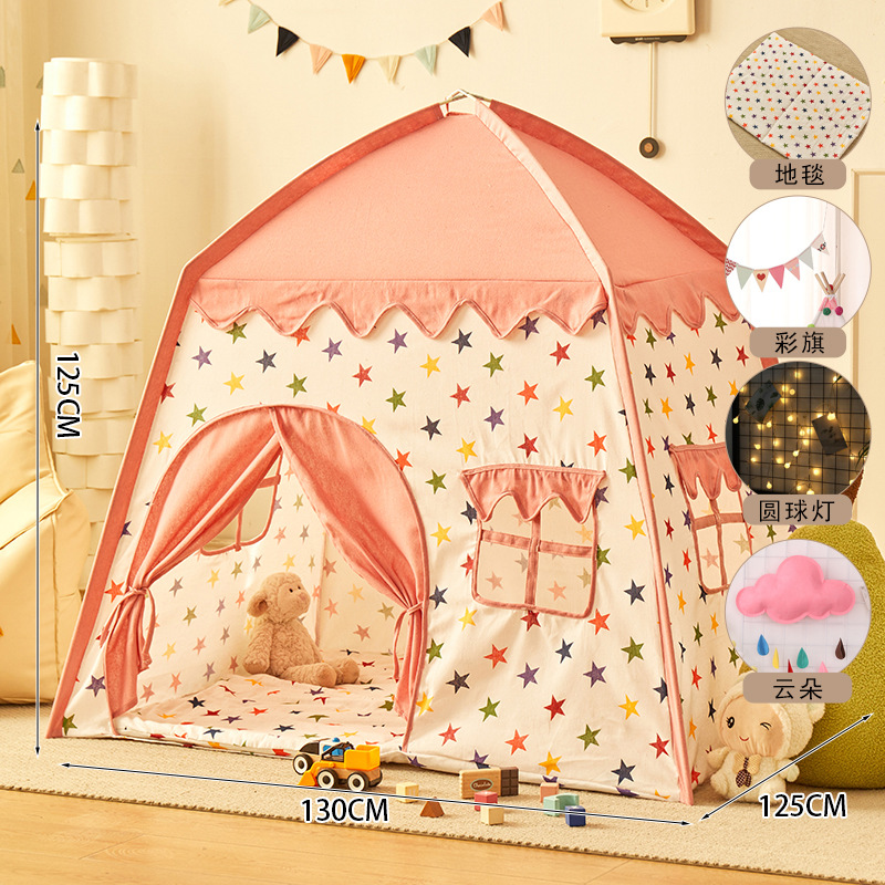 Estrellas rosadas + alfombra + Bunting + luces de estrellas + nubes