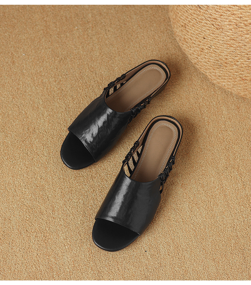 Sandal nữ quai chữ V hở mũi gót thấp mùa hè — đen chi tiết 19