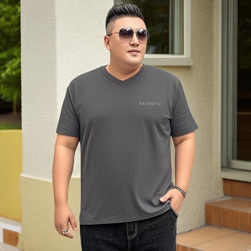 Plus Size Men's Summer Loose Large Size Pullover V-Neck Short-Sleeve T-Shirt