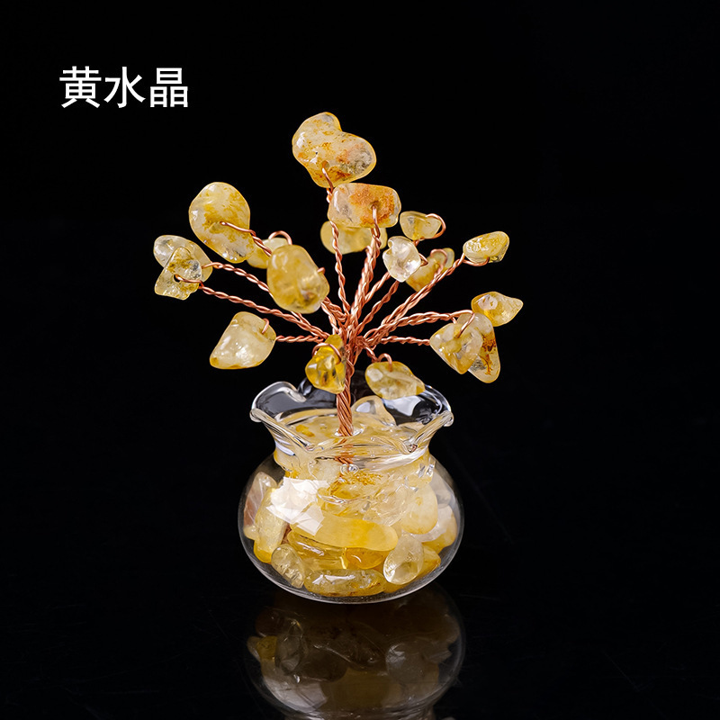 天然水晶の砂利の金持ちの木の置物の宝のたらいの水晶の木の家の車載の装飾の盆栽の工芸品の置物|undefined