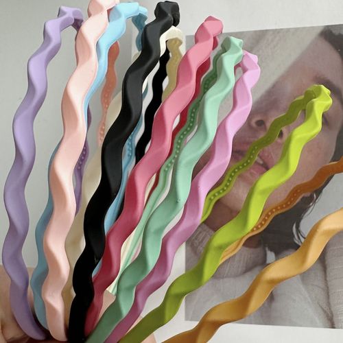 Dopamine sweet girl rainbow color thin hair hoop simple frosted wavy pattern tooth fixed broken hair face wash headband