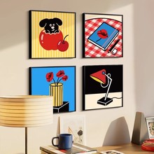 现代简约ins风玄关边柜装饰画多巴胺卡通卧室挂画美式风格餐厅画