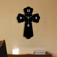 跨境新款花边十字架创意挂钟数字钟表家用装饰壁钟静音亚克力挂钟