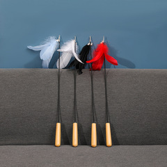 Wooden Handle Telescopic Carbon Fiber Wand Cat Toy with Colorful Feather Bell Balls Pet Supplies Cat Toy