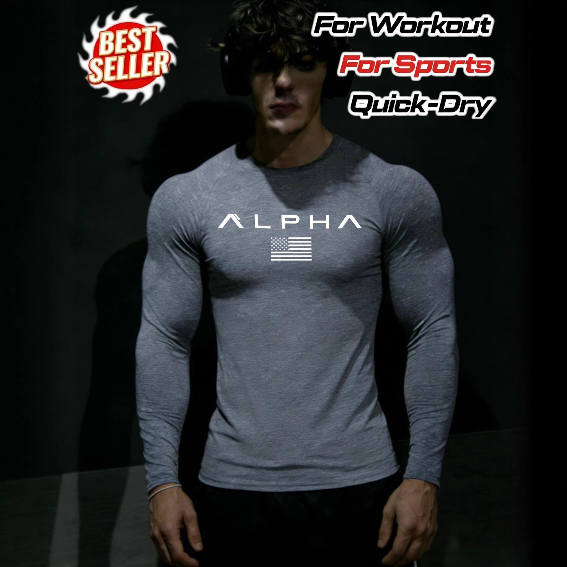 Men's Long Sleeved Sports Bodysuit Quick Drying Yoga Wear Top Tee_viptrois.com