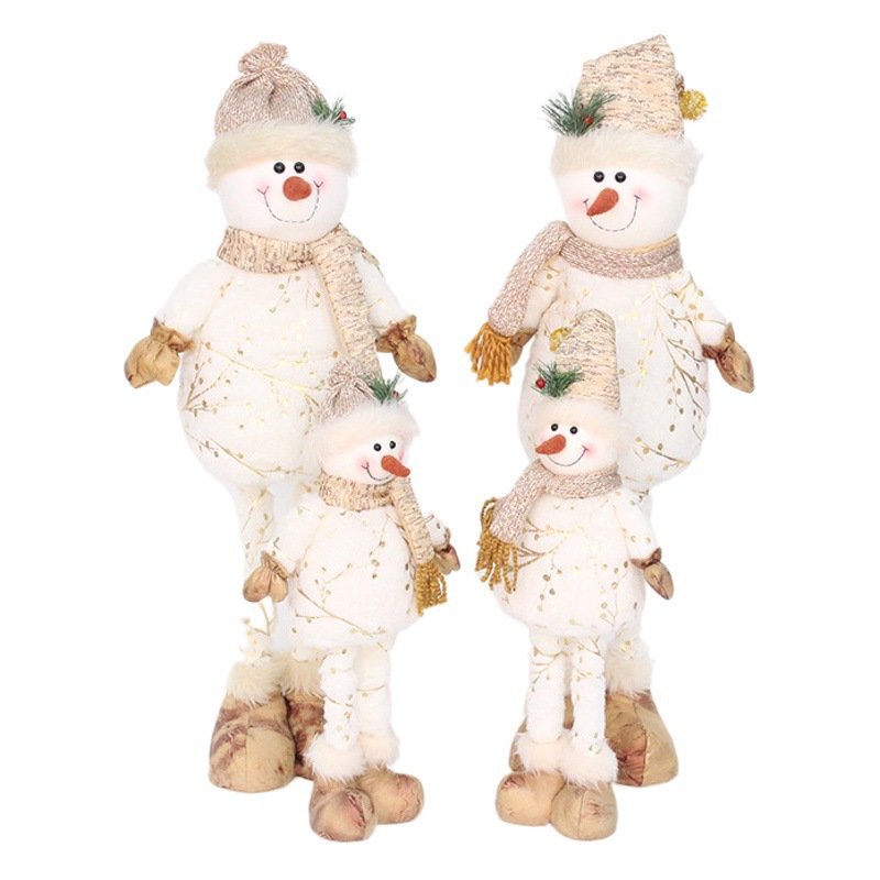 Nuevas decoraciones de Navidad 48cm 75 tela de impresión dorada muñeco de nieve retráctil muñeca adornos
