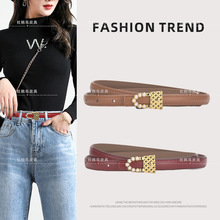 新款网红真皮珍珠女士腰带时尚百搭装饰配连衣裙束腰带女厂家批发