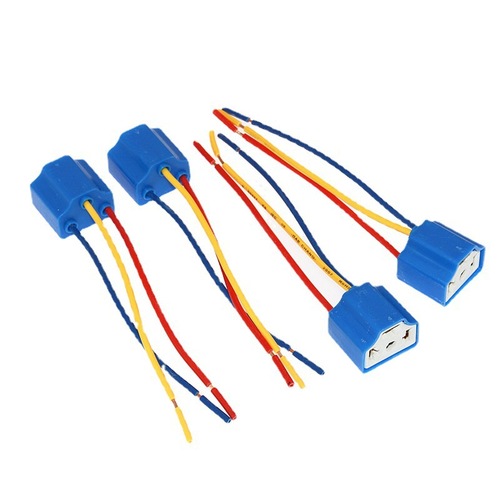 Blue H4 ceramic socket car light bulb holder copper wire h4 female plug car ceramic socket blue H4