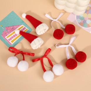 Christmas Mini Knitted Hat with Bow, Small Pom-Pom, Cake, Milk Tea Scarf, DIY Decoration Accessories