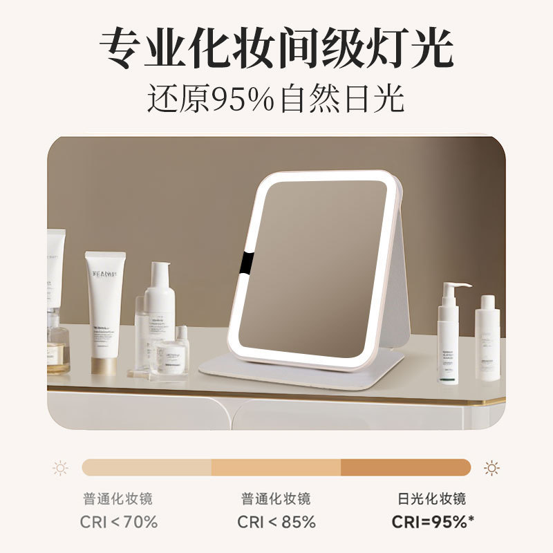 大号LED化妆镜带灯折叠便携旅行台式桌面宿舍学生梳妆台高清镜子|undefined