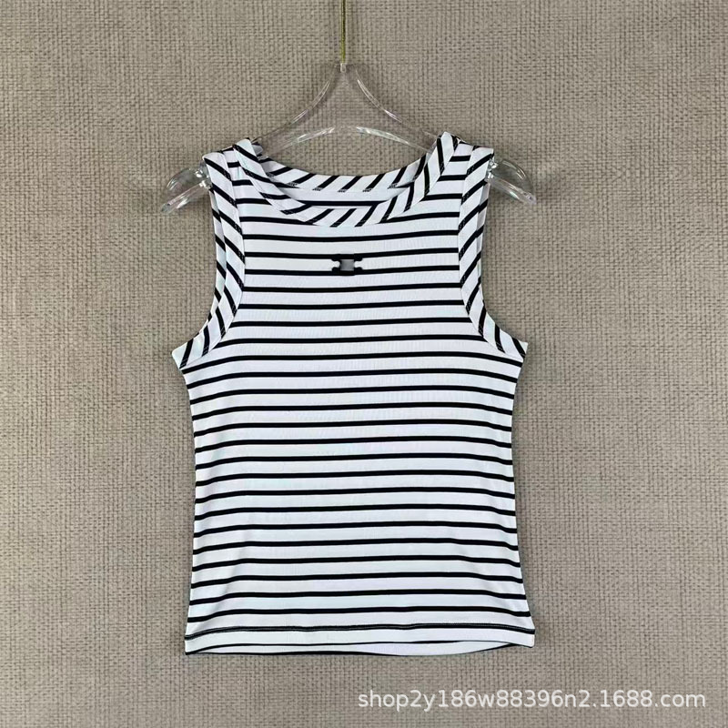 2026 Summer New Style Logo Black and White Striped Pure Cotton Versatile Slim Fit Sleeveless Vest for Women 2026 Summer New Style Logo Black and White Striped Pure Cotton Versatile Slim Fit Sleeveless Vest for Women