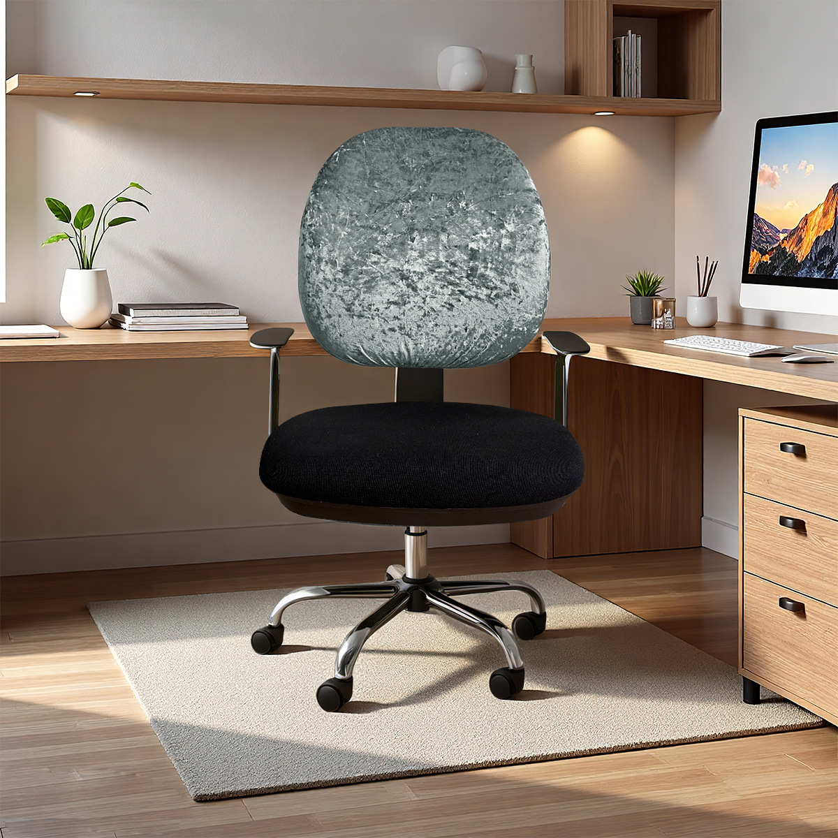 Transfronterizos color sólido elástico diamante seda cubierta de silla de escritorio cubierta de respaldo universal cubierta de asiento cubierta de taburete TEMU