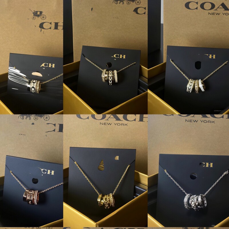 Coa Classic Three-Ring Necklace for Women, Fashionable Classic Black and White Enamel Letter C Logo Clavicle Chain, Live Broadcast Hot Item Coa Classic Three-Ring Necklace for Women, Fashionable Classic Black and White Enamel Letter C Logo Clavicle Chain, Live Broadcast Hot Item