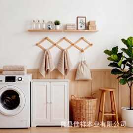 木质可伸缩壁挂式衣帽架带隔板收纳架玄关整理架客厅卧室储物架