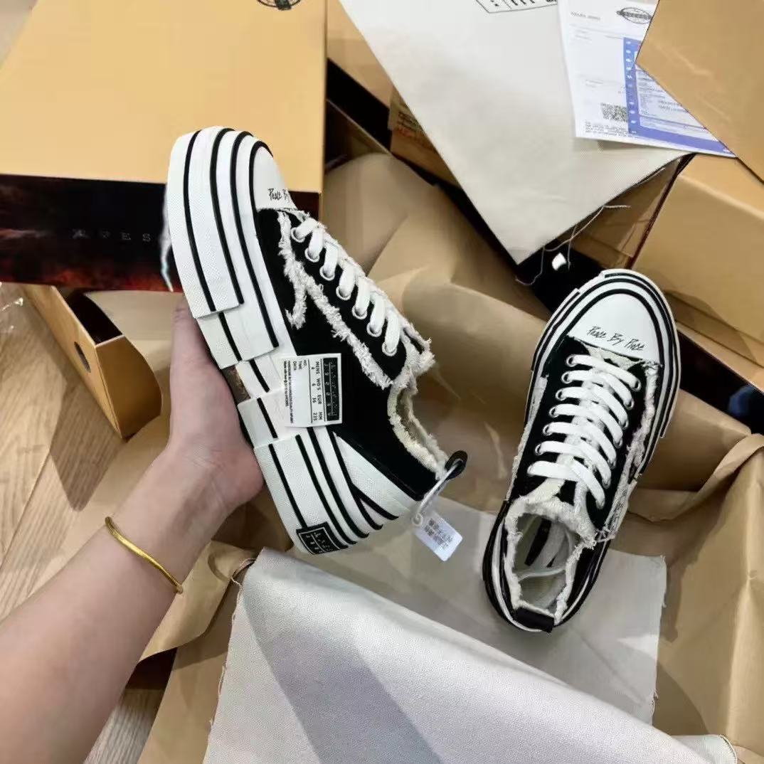 Goran Wu's same style distressed shoes for men and women, autumn and winter, thick-soled, height-increasing, genuine cork vulcanized outsole, casual versatile canvas shoes
