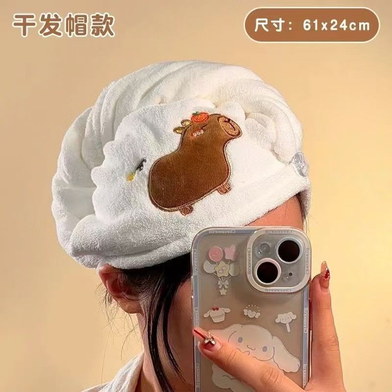 卡皮巴拉干发帽女吸水洗头速干包头巾2025新款可爱珊瑚绒加厚浴巾|undefined