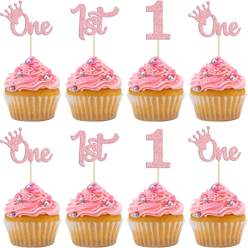 Cross-border hot new baby shower theme one year old crown one cupcake decoration plug-in card Cross-border hot new baby shower theme one year old crown one cupcake decoration plug-in card