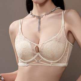 性感有钢圈调整型文胸蕾丝薄款睫毛透气侧收副乳防下垂聚拢内衣女