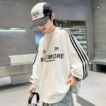 儿童长袖T恤春秋季圆领薄款打底衫2025新款大男童洋气休闲上衣潮t