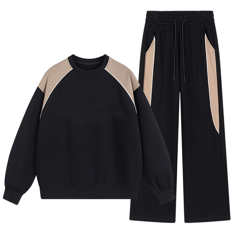 Mayorista 25 años de ropa casual para hombres primavera y otoño nuevo suelto suéter de cuello redondo pantalones recto ropa deportiva dos piezas