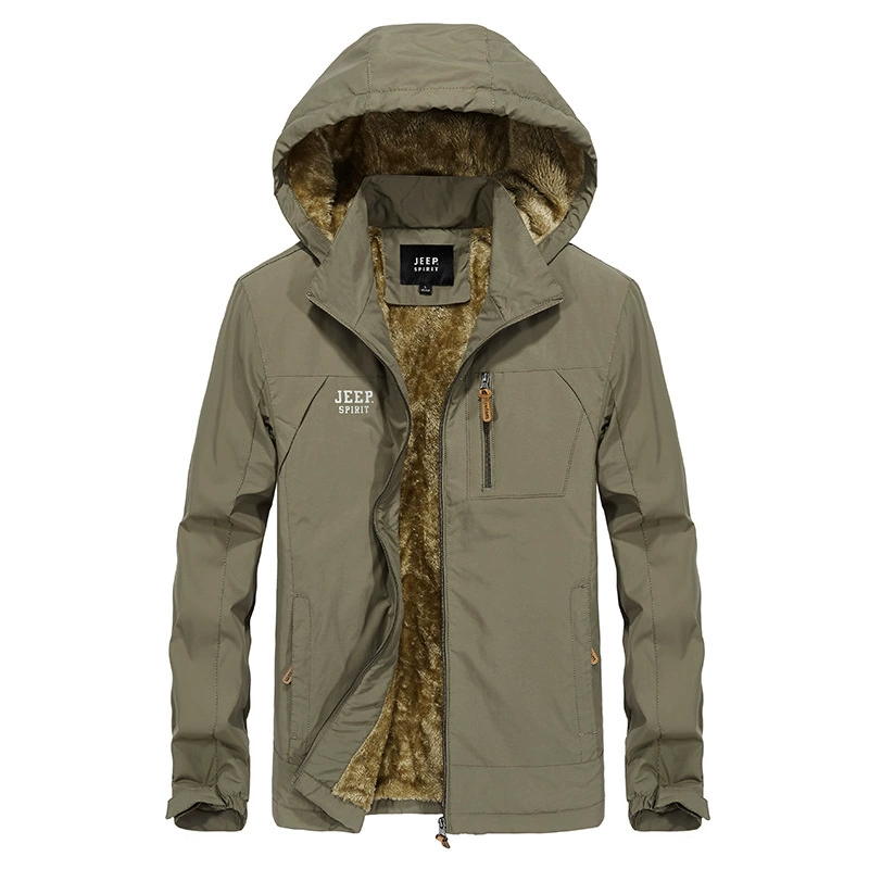 JEEP SPIRIT зимняя мужская деловая Повседневная Толстая теплая куртка на флисовой подкладке с капюшоном и хлопковой подкладкой, куртка мужская 0092