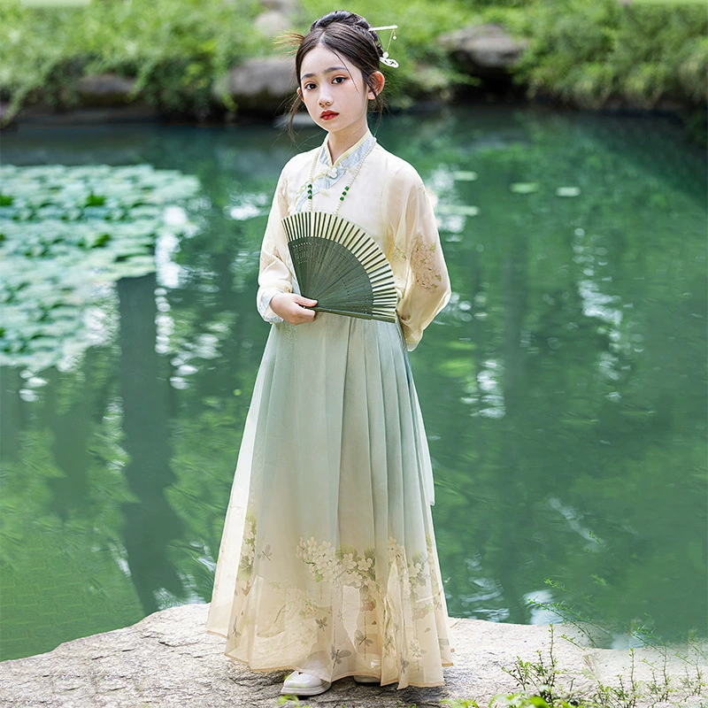 Лошадь юбка для девочек 2025 новый весенний костюм детский весенний летний девчонка китайский стиль ханьское платье весеннее платье