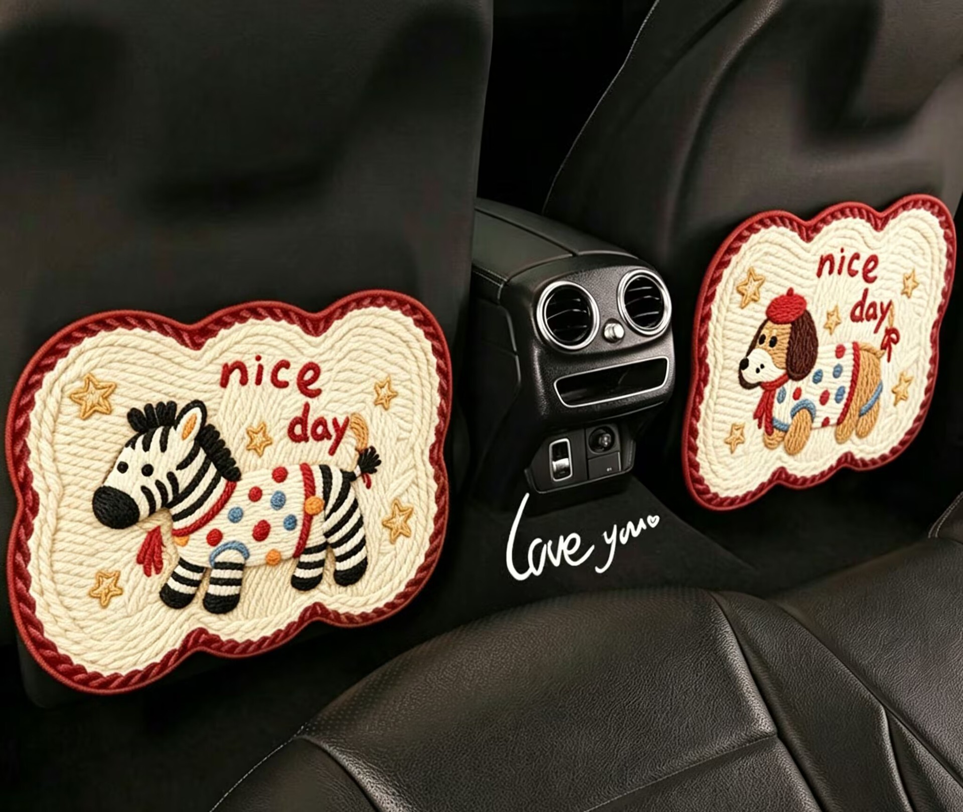 Woven Zebra Pattern Dog and Cat Cute Car Interior Children's Anti-Kick Mat Cartoon Car Seat Back Anti-Kick Mat Cartoon