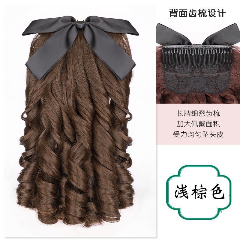 Peruca de caballo de mujer alta simulación retro cheongsam peinado de oro polvo familia de la República de Roma cabello largo trenzas de caballo falsas